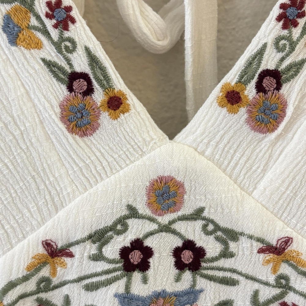 Baltic Born Santa Fe Dress Womens L White Embroidered Smocked Boho Peasant - Picture 10 of 11
